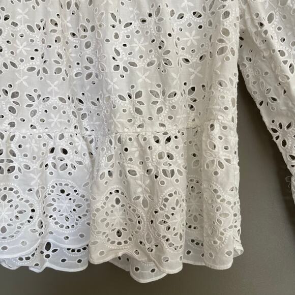 Veronica Beard Emmalyn Eyelet Blouse White Sz 8 Lace Ruffles Flare Sleeves Chic - Picture 12 of 16